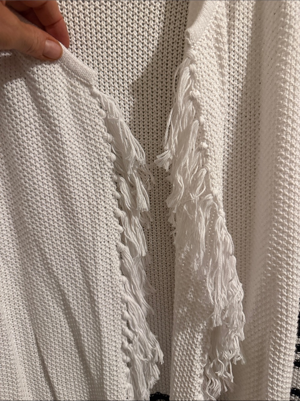 Tommy Bahama White Open-Front Fringe Long Cardigan with Black Stripes - Picture 4 of 7